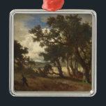 Hunter in a Rural Landscape (Andreas Achenbach) Metal Tree Decoration<br><div class="desc">This design features a painting by the German artist Andreas Achenbach (1815–1910), who was associated with the Romantic movement and the Düsseldorf School of art. It shows a lone huntsman stalking through a rural landscape in the countryside of Germany with his rifle. The hunter is surrounded by trees and green...</div>