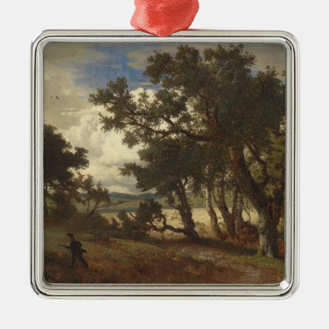  Hunter in a Rural Landscape (Andreas Achenbach) Metal Tree Decoration (Front)