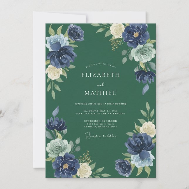 Hunter Indigo Foliage Eucalyptus Wedding Invitation (Front)