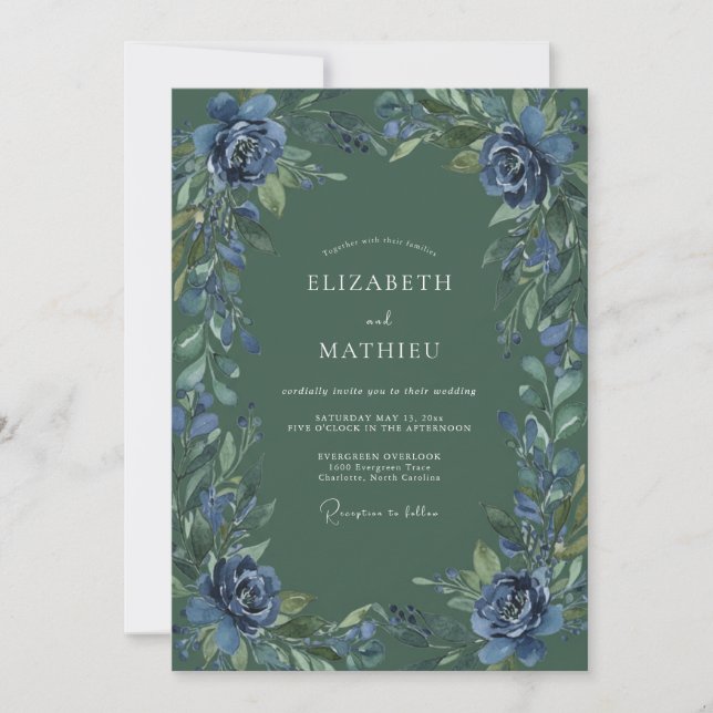Hunter Indigo Painted Wedding Invitation (Front)