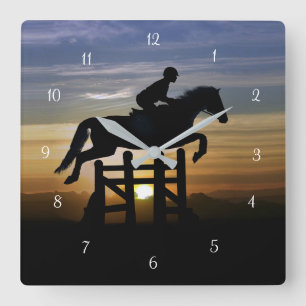 Hunter Jumper Eventing Horse and Rider Square Wall Clock