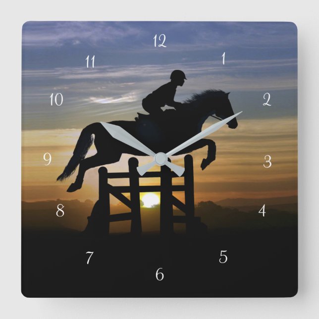 Hunter Jumper Eventing Horse and Rider Square Wall Clock (Front)