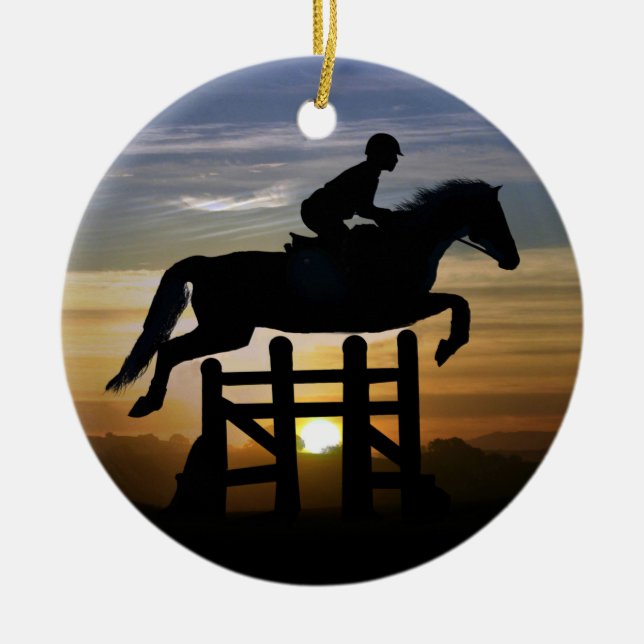 Hunter Jumper Horse and Rider Ceramic Tree Decoration (Front)