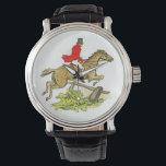 Hunter Jumper Horse Fox Hunting or Trail Ride Watch<br><div class="desc">Hunter Jumper Horse Fox Hunting or Trail Ride Drawing. Features a rider dressed in full equestrian attire with red jacket and black hat and boots. Rider is on horseback, jumping a wood fence, possibly on a fox hunt or just a trail ride. Horseback riding, Equestrian image theme suitable for a...</div>