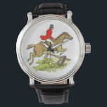 Hunter Jumper Horse Fox Hunting or Trail Ride Watch<br><div class="desc">Hunter Jumper Horse Fox Hunting or Trail Ride Drawing. Features a rider dressed in full equestrian attire with red jacket and black hat and boots. Rider is on horseback, jumping a wood fence, possibly on a fox hunt or just a trail ride. Horseback riding, Equestrian image theme suitable for a...</div>