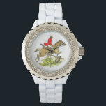 Hunter Jumper Horse Fox Hunting Trail Riding Woman Watch<br><div class="desc">Hunter Jumper Horse, Fox Hunting, or Trail Ride Drawing. Features a rider dressed in full equestrian attire with red jacket and black hat and boots. Rider is on horseback, jumping a wood fence, possibly on a fox hunt or just a trail ride. Horseback riding, equestrian image theme suitable for a...</div>