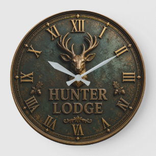 Hunter Lodge Rustic Deer Vintage Hunting Cabin Large Clock