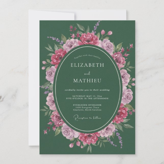 Hunter Magenta Bloom Wedding Invitation (Front)