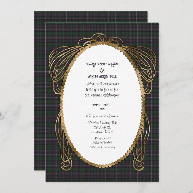 Hunter Modern Original Scottish Tartan Wedding Invitation (Front/Back)