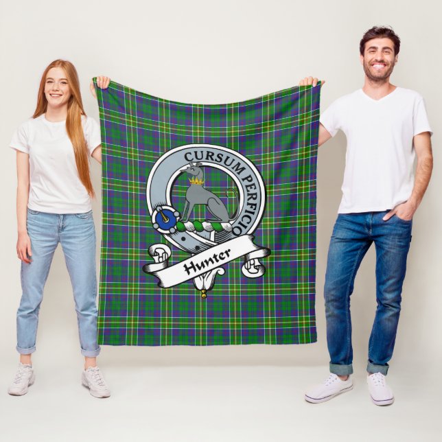 Hunter of Hunterston Clan Badge Tartan Plaid Fleece Blanket (In Situ)