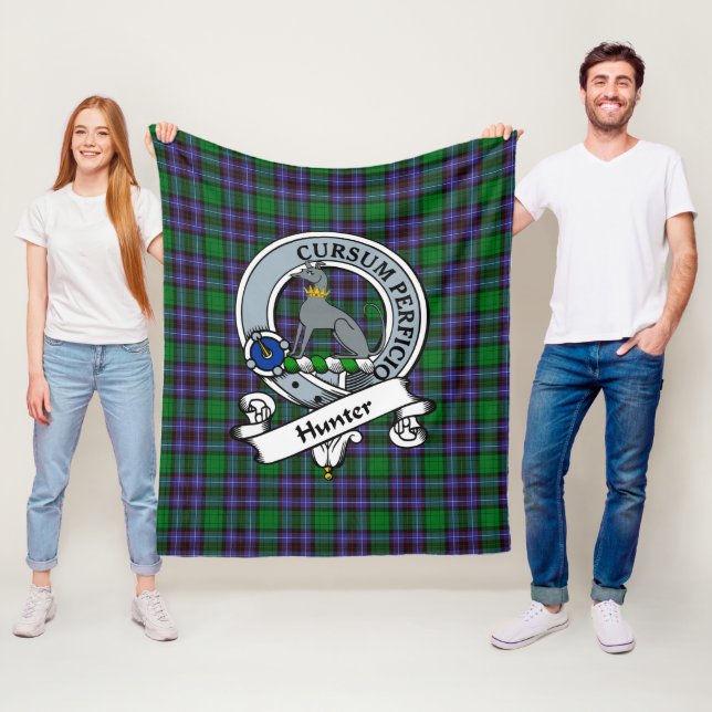 Hunter of Peeblesshire Clan Badge Tartan Plaid Fleece Blanket (In Situ)