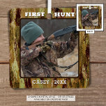 Hunter One Photo Camouflage Personalised Metal Tree Decoration<br><div class="desc">Camouflage design ornament personalised with a photo and your custom title and text (shown with FIRST HUNT and name and year. The design is duplicated on the back side. The sample is shown on the metal ornament style--other styles are available on the ordering page. All text is editable if you...</div>