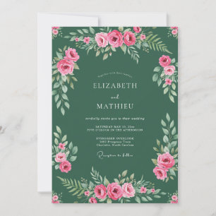 Hunter Pink Leaf Wedding Invitation