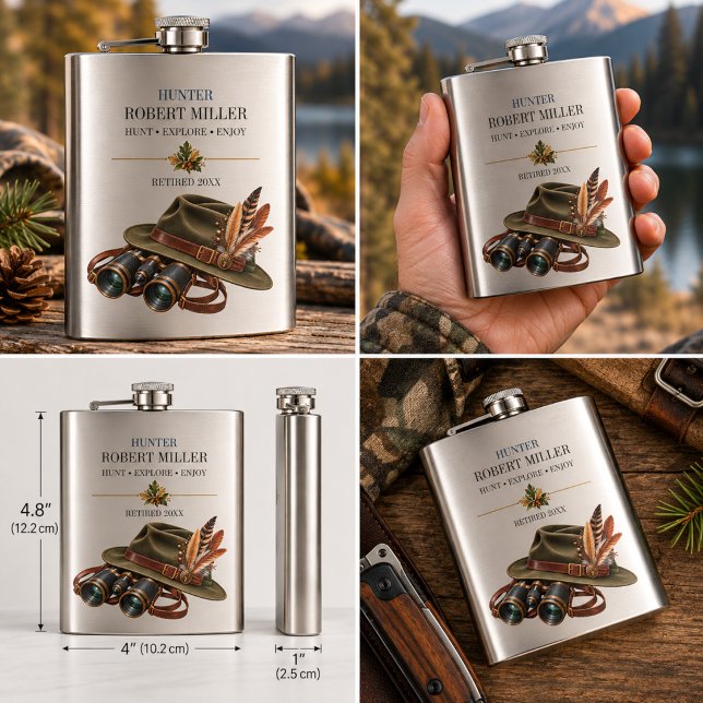 Hunter Retirement Hunt Explore Enjoy Hip Flask (Creator Uploaded)