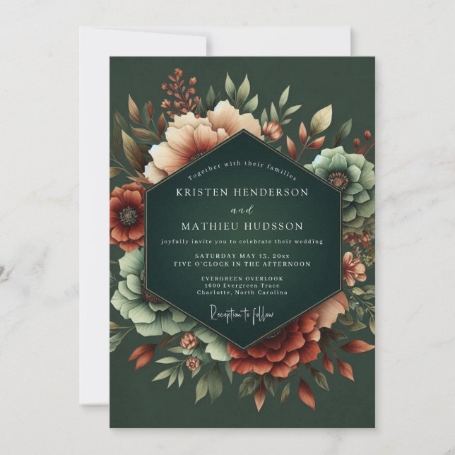 Hunter Rust Dramatic Bloom Wedding Invitation (Front)