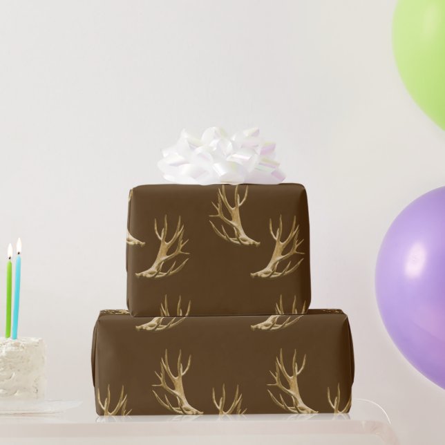 Hunter Theme Deer Antlers Dark Brown Gift Wrap (Party Gifts)