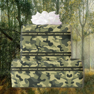 Hunter Woods Camo Add Text & Name Birthday Wrapping Paper