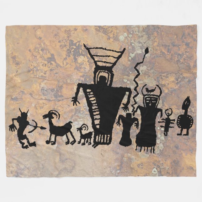 Hunters and Spirits Depicting a Hunt Fleece Blanket (Front (Horizontal))