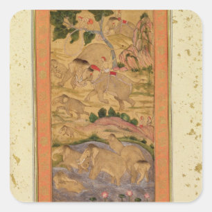 Hunters Capturing Elephants, from the Large Clive Square Sticker