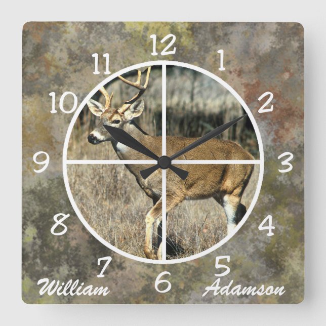 Hunters Clock Deer in Crosshairs personalise  (Front)