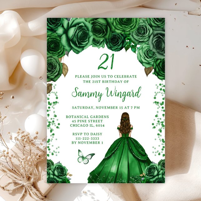 Hunters Green Brown Hair Princess Birthday Party Invitation (Creator Uploaded)
