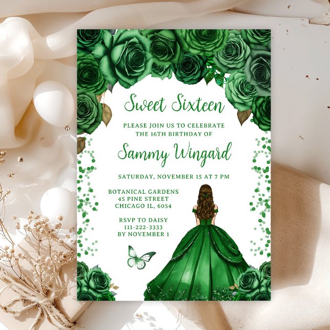 Hunters Green Brown Hair Princess Sweet Sixteen Invitation (Creator Uploaded)