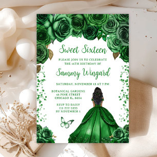 Hunters Green Dark Skin Princess Sweet Sixteen Invitation