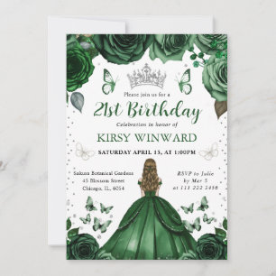 Hunters Green Dress Blonde Princess Birthday Invitation