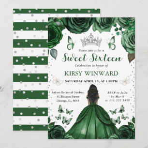 Hunters Green Dress Dark Skin Princess Sweet 16 Invitation