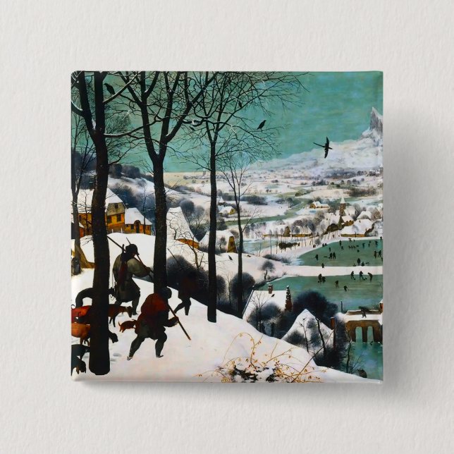 Hunters in the Snow Landscape Pieter Bruegel 15 Cm Square Badge (Front)