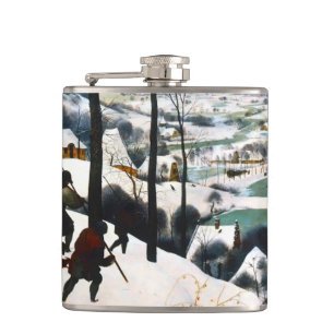 Hunters in the Snow Landscape Pieter Bruegel Hip Flask