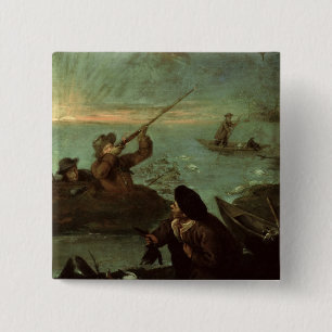 Hunters Shooting at Ducks (oil on canvas) 15 Cm Square Badge