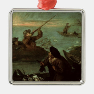 Hunters Shooting at Ducks (oil on canvas) Metal Tree Decoration