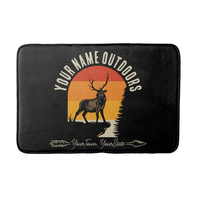 Hunting ADD NAME Outdoors Deer Elk Wilderness Camp Bath Mat (Front)