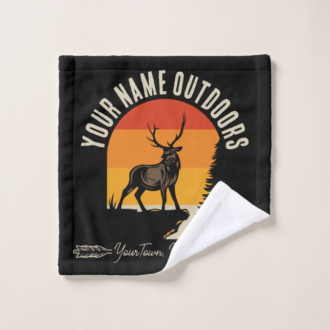 Hunting ADD NAME Outdoors Deer Elk Wilderness Camp Bath Towel Set (Wash Cloth)