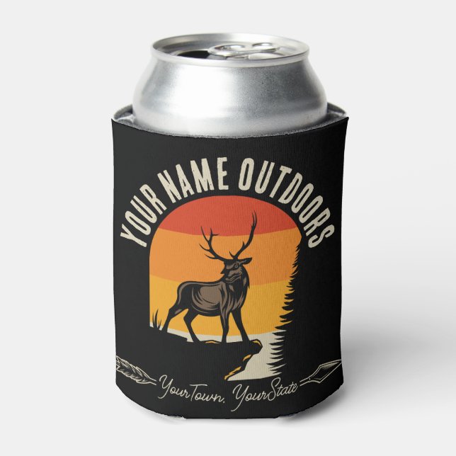 Hunting ADD NAME Outdoors Deer Elk Wilderness Camp Can Cooler (Can Front)