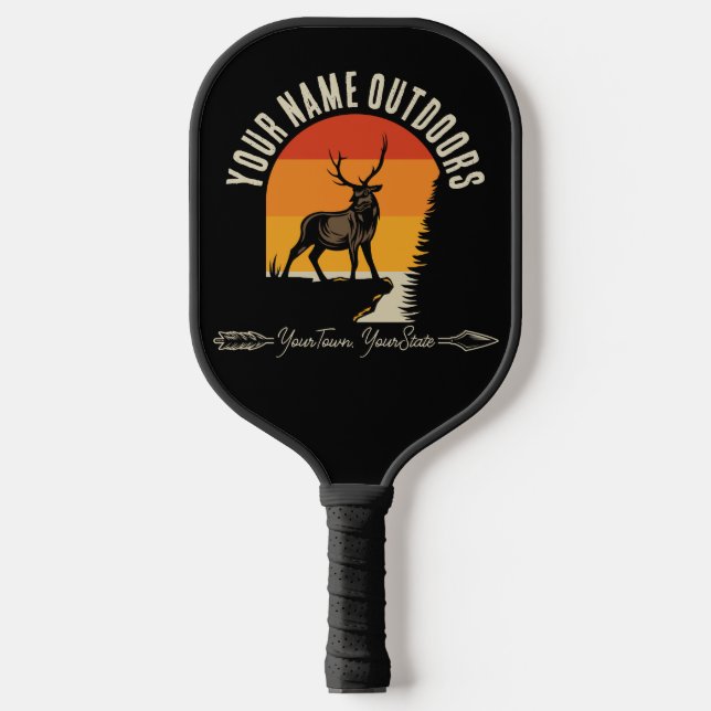 Hunting ADD NAME Outdoors Deer Elk Wilderness Camp Pickleball Paddle (Front)