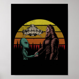 Hunting Alien And Bigfoot Sasquatch Poster