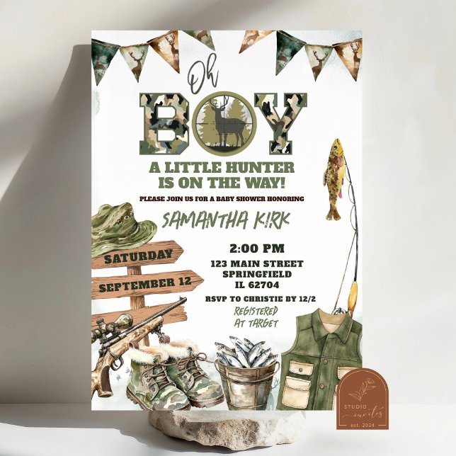 Hunting and Fishing Camo Baby Shower Invitation (Creator Uploaded)