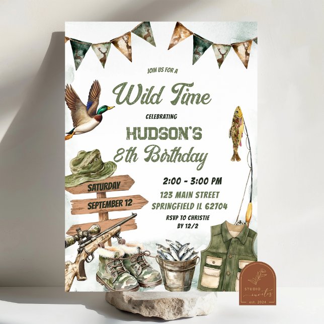Hunting and Fishing Camo Boy birthday Invitation (Creator Uploaded)
