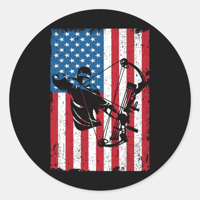 Hunting Archer American Flag Bowhunting Bowhunter  Classic Round Sticker (Front)