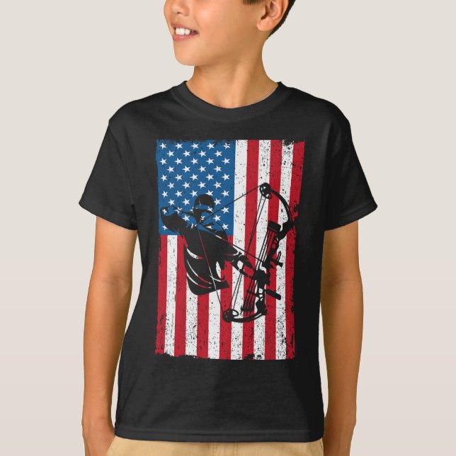 Hunting Archer American Flag Bowhunting Bowhunter  T-Shirt (Front)