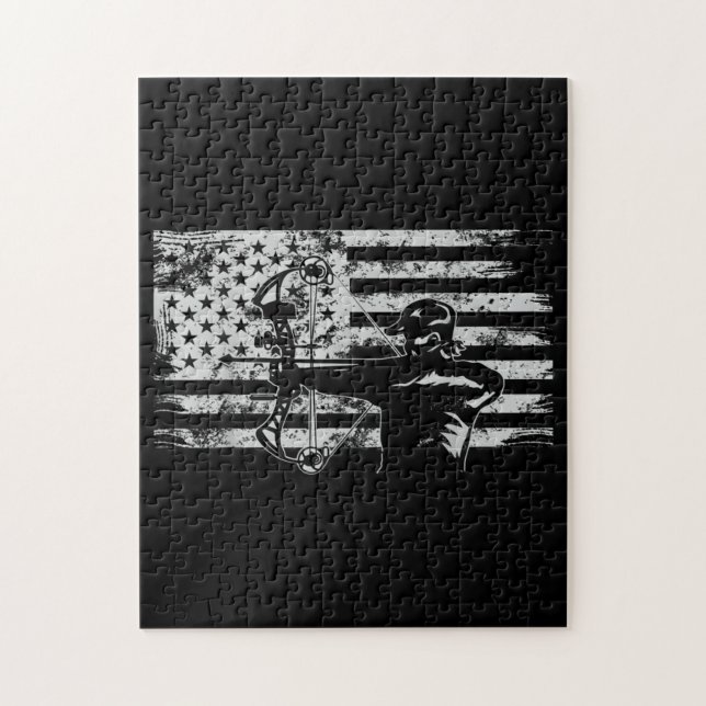 Hunting Archer American Flag  Bowhunting Hunt Jigsaw Puzzle (Vertical)