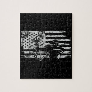 Hunting Archer American Flag  Bowhunting Hunt Jigsaw Puzzle