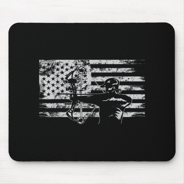 Hunting Archer American Flag  Bowhunting Hunt Mouse Pad (Front)