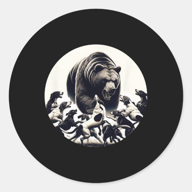 Hunting Bear Retro Dog Bear Hound Hunting  Classic Round Sticker (Front)