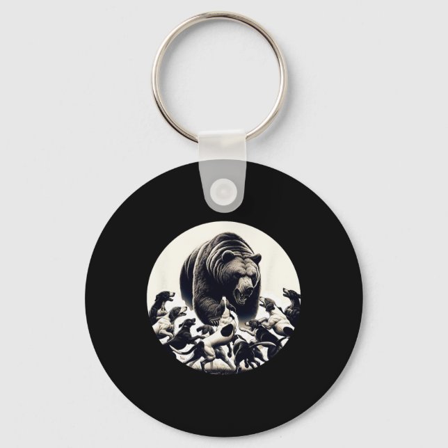 Hunting Bear Retro Dog Bear Hound Hunting  Key Ring (Front)