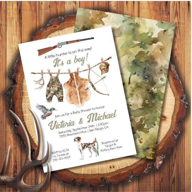Hunting bow Boy Baby Shower clothesline Invitation (Creator Uploaded)