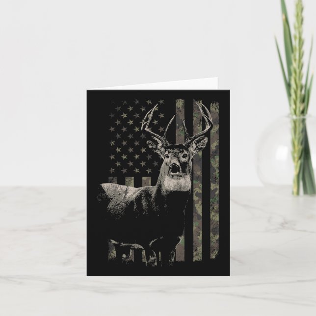 Hunting Camo American Flag Deer  Card (Front)