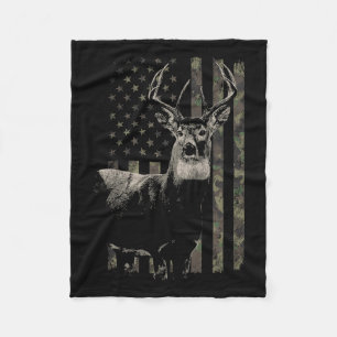 Hunting Camo American Flag Deer Fleece Blanket